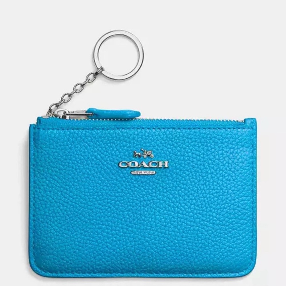 Coach Blue Leather Wristlet  NWT key chain attached - Picture 2 of 4